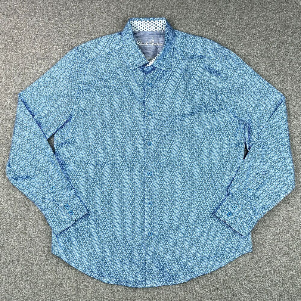 Robert Graham Dress Shirt XL Blue Geometric Print Button Up Long Sleeve Preppy - Picture 3 of 15
